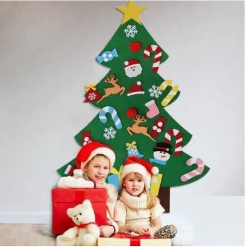Cây Thông Noel Dán Tường Vải Dạ Đẹp - Trang Trí Giáng Sinh 110x70cm, Phụ Kiện 25 Món, Tiết Kiệm Không Gian