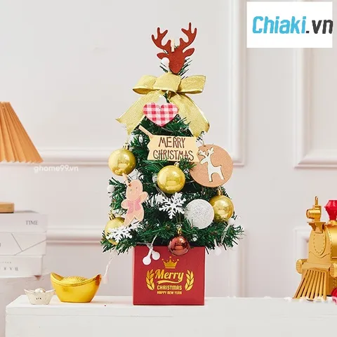 Cây thông Noel để bàn 45cm với đèn LED và phụ kiện trang trí - Tạo không khí Giáng Sinh ấm áp cho không gian sống
