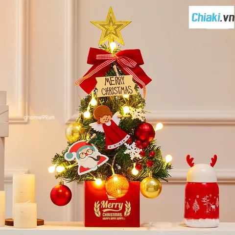 Cây thông Noel để bàn 45cm với đèn LED và phụ kiện trang trí - Tạo không khí Giáng Sinh ấm áp cho không gian sống