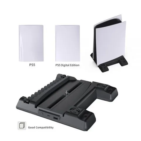 Đế tản nhiệt PS5 kèm sạc nhanh và khay đựng đĩa game - Giải pháp tuyệt vời cho tay cầm PlayStation 5, hỗ trợ làm mát và lưu trữ hiệu quả.