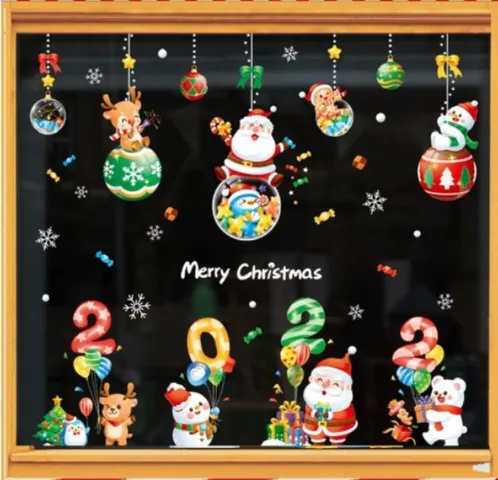 Decal Trang Trí Noel Hoạt Hình Vui Nhộn - Chất Liệu PVC Không Thấm Nước, Màu Sắc Rõ Nét Cho Mùa Giáng Sinh Tươi Vui