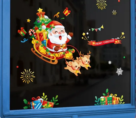 Decal Trang Trí Noel Hoạt Hình Vui Nhộn - Chất Liệu PVC Không Thấm Nước, Màu Sắc Rõ Nét Cho Mùa Giáng Sinh Tươi Vui