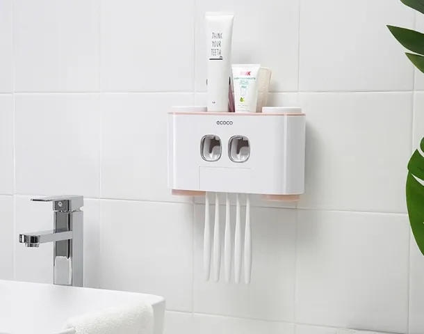 Hộp Nhả Kem Đánh Răng Tự Động Ecoco - Thiết Kế Treo Tường Dễ Dàng, 2 Ngăn Phân Loại Kem Đánh Răng Cho Gia Đình
