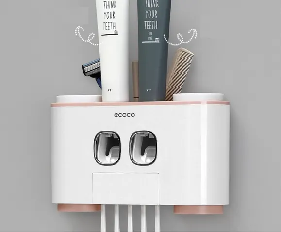 Hộp Nhả Kem Đánh Răng Tự Động Ecoco - Thiết Kế Treo Tường Dễ Dàng, 2 Ngăn Phân Loại Kem Đánh Răng Cho Gia Đình