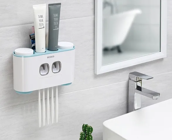 Hộp Nhả Kem Đánh Răng Tự Động Ecoco - Thiết Kế Treo Tường Dễ Dàng, 2 Ngăn Phân Loại Kem Đánh Răng Cho Gia Đình