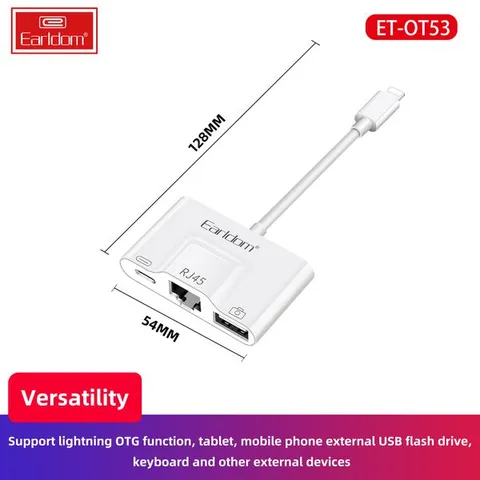 Jack Chuyển Lightning 3in1 Earldom OT53 - Kết Nối RJ45, USB 3.0, Tốc Độ Cao Cho iPhone, iPad, Phụ Kiện Số Chất Lượng