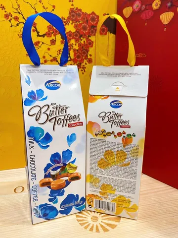 Kẹo Arcor Butter Toffees 260g - Hộp giấy quai xách, đa hương vị sữa, chocolate, cà phê, bạc hà, món ngọt hấp dẫn cho mọi lứa tuổi