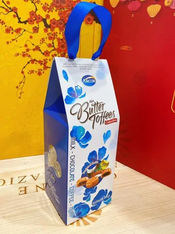 Kẹo Arcor Butter Toffees 260g - Hộp giấy quai xách, đa hương vị sữa, chocolate, cà phê, bạc hà, món ngọt hấp dẫn cho mọi lứa tuổi