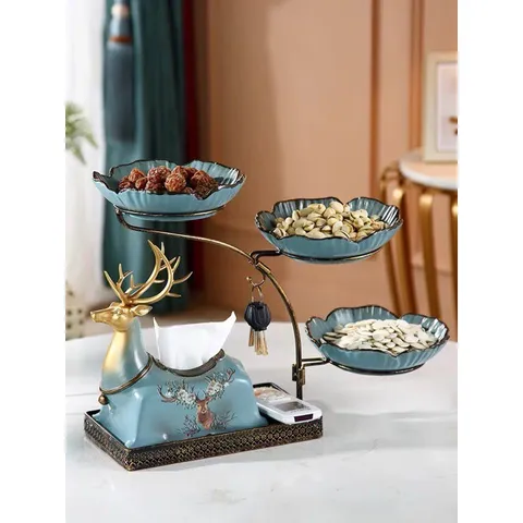 Khay Đựng Bánh Kẹo 3 Tầng Gốm Sứ - Hộp Giấy Phong Cách Bắc Âu Sang Trọng Cho Nội Thất Hiện Đại