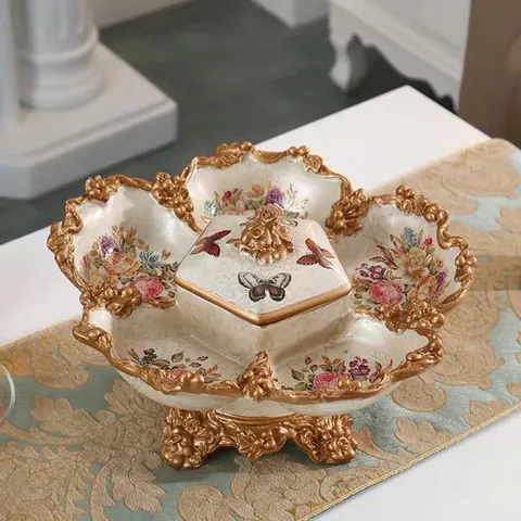 Khay Đựng Bánh Kẹo 5 Ngăn Có Nắp Bằng Sứ Cao Cấp - Trang Trí Tết Sang Trọng Cho Nhà Cửa, Quà Tặng Ý Nghĩa