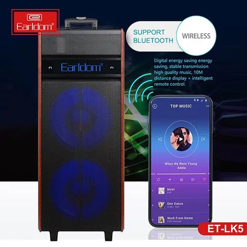 Loa Kéo Di Động Earldom ET-LK5 - Bluetooth V5.0, Kèm 2 Mic Không Dây, Âm Thanh Sống Động, Chuyên Dụng Karaoke và Tiệc Tùng