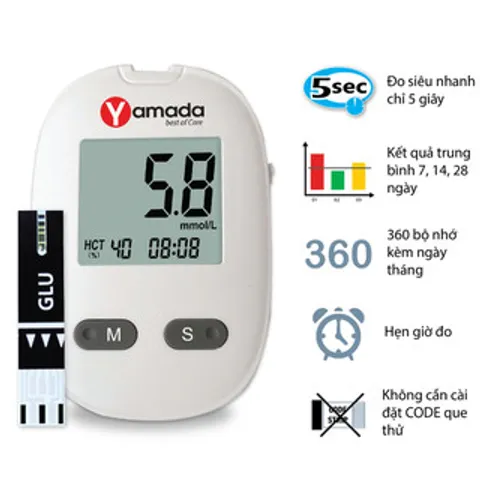 Máy Đo Đường Huyết Yamada Cảm Ứng Thông Minh - Trợ Lý Ảo Hỗ Trợ Tiếng Việt, Que Thử Công Nghệ Cao, Kết Quả Chính Xác