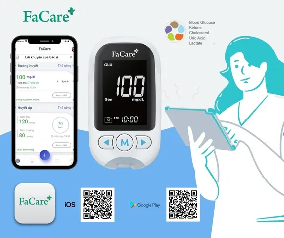 Máy Đo Kiểm Tra Sức Khỏe FaCare FC-M168 Bluetooth 5 trong 1 - Đo Đường Huyết, Cholesterol, Lactate, Ketone - Thiết Bị Y Tế Thông Minh Tại Nhà