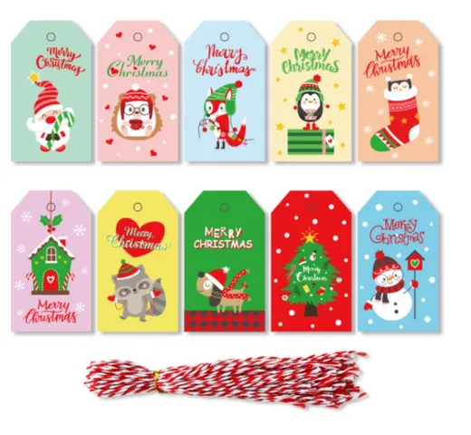 Set 100 Thiệp Giáng Sinh Dễ Thương - Họa Tiết Hoạt Hình Nhiều Màu Sắc, Kích Thước 7x4cm, Quà Tặng Lý Tưởng Dịp Lễ