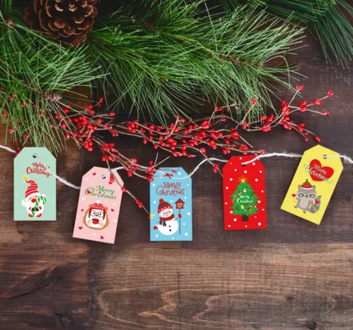 Set 100 Thiệp Giáng Sinh Dễ Thương - Họa Tiết Hoạt Hình Nhiều Màu Sắc, Kích Thước 7x4cm, Quà Tặng Lý Tưởng Dịp Lễ