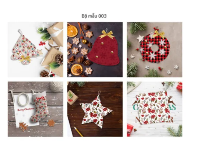 Set 6 phụ kiện trang trí Noel handmade Kymviet - Cây thông, sao, lót cốc, chuông, bánh donut và tất vớ - Tô điểm không gian Giáng sinh sắc màu