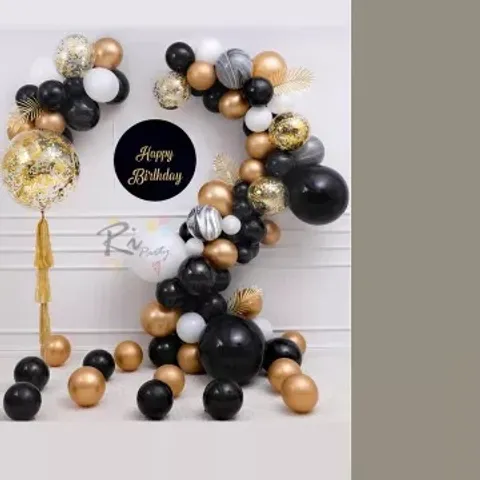 Set Bóng Trang Trí Sinh Nhật Tone Vàng Đen Sang Chảnh - Bộ Phụ Kiện Tiệc Khai Trương, Gồm Bơm và Banner Happy Birthday