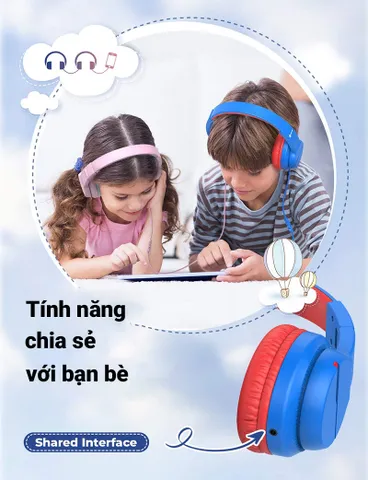Tai nghe iClever IC-HS19 cho trẻ em - Âm thanh chất lượng, thiết kế gọn nhẹ, có micro hỗ trợ học trực tuyến, màu xanh và tím