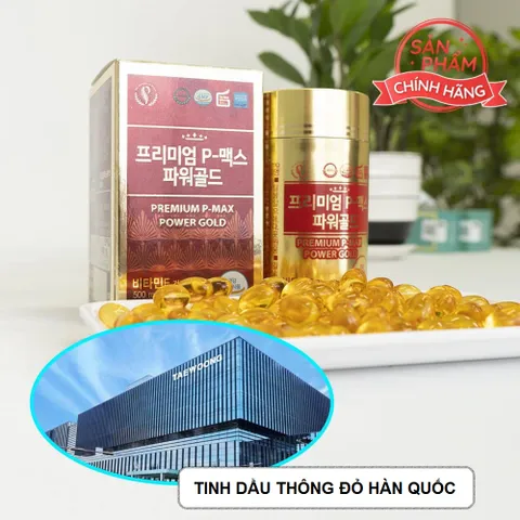 Tinh Dầu Thông Đỏ Hàn Quốc Premium P Max Power Gold - Hỗ Trợ Tăng Cường Sức Khỏe 500mg 100 Viên, Bổ Sung Kháng Sinh Tự Nhiên