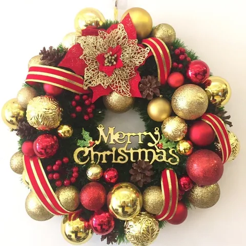 Vòng Nguyệt Quế Giáng Sinh Cao Cấp Đỏ Vàng - Trang Trí Noel Sang Trọng Với Chất Liệu Thân Thiện Môi Trường