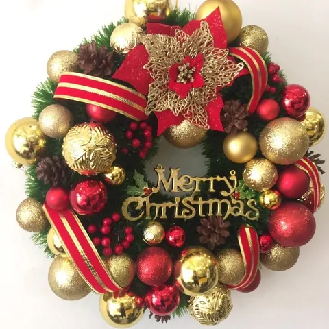 Vòng Nguyệt Quế Giáng Sinh Cao Cấp Đỏ Vàng - Trang Trí Noel Sang Trọng Với Chất Liệu Thân Thiện Môi Trường