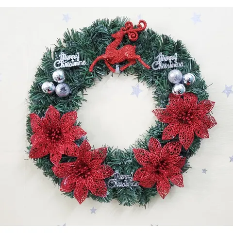 Vòng Nguyệt Quế Trang Trí Giáng Sinh 40cm - Vòng Hoa Noel Với Cảnh Thông, Quả Chuông, Phụ Kiện Đáng Yêu, Trang Trí Cây Thông, Quà Tặng