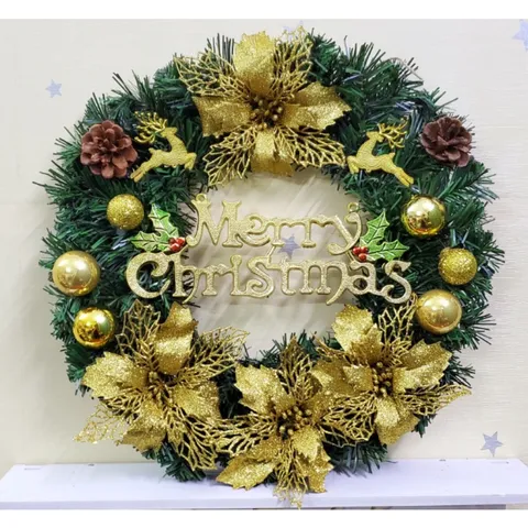 Vòng Nguyệt Quế Trang Trí Giáng Sinh 40cm - Vòng Hoa Noel Với Cảnh Thông, Quả Chuông, Phụ Kiện Đáng Yêu, Trang Trí Cây Thông, Quà Tặng
