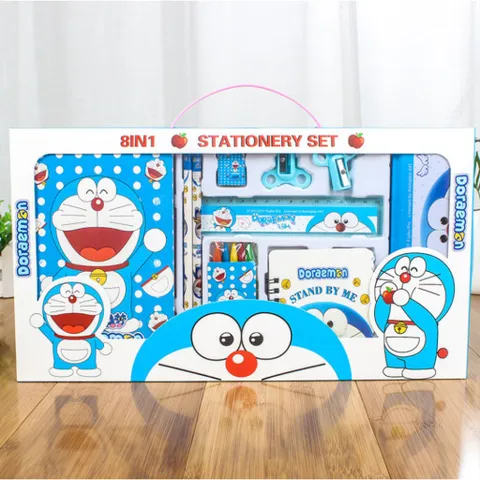 Bộ Đồ Dùng Học Tập 10 Món Họa Tiết Doraemon - Bộ Sản Phẩm Tiện Dụng Cho Bé, Bao Gồm Tập, Bút, Gọt, Sáp Màu