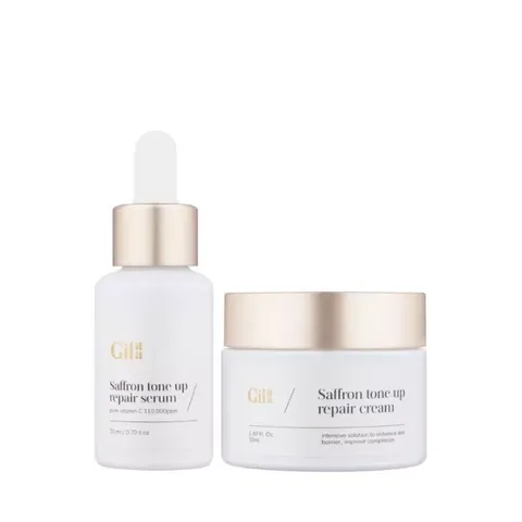 Bộ đôi serum và kem dưỡng sạc nước Gilaa Saffron - Dưỡng trắng, cấp ẩm, nuôi dưỡng da hiệu quả, được chứng nhận KFDA, 20ml + 300g