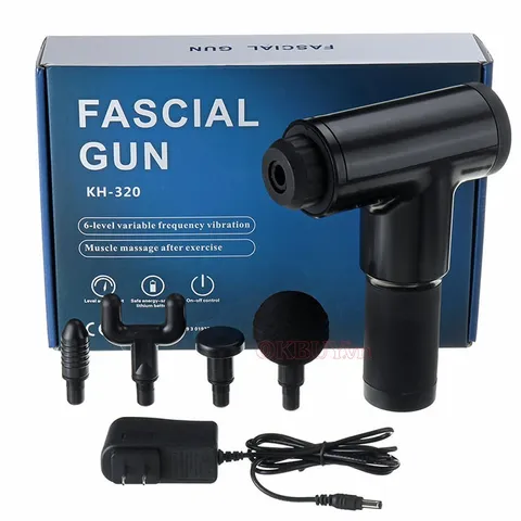Cây massage giảm đau nhức Massage Fascial Gun KH-320 - Thiết bị massage hiện đại, tiện lợi, nhiều đầu massage và pin sạc nhanh