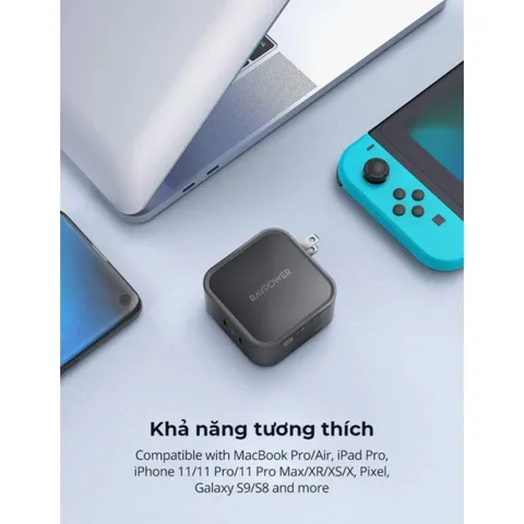 Củ Sạc Nhanh RAVPower RP-CPCN001 90W 2 Cổng Type-C - Sạc Nhanh Trên iPhone iPad, MacBook Pro, Công Nghệ GaN Tiên Tiến