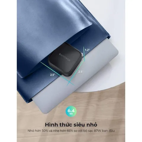 Củ Sạc Nhanh RAVPower RP-CPCN001 90W 2 Cổng Type-C - Sạc Nhanh Trên iPhone iPad, MacBook Pro, Công Nghệ GaN Tiên Tiến