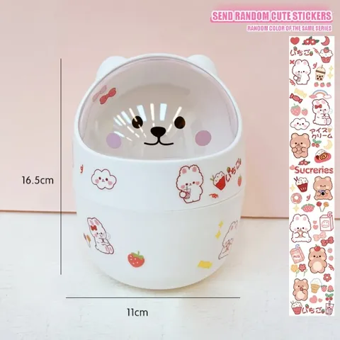 Hộp Đựng Rác Mini Để Bàn Hình Gấu Trắng & Mèo Vàng Kèm Sticker Dễ Thương - Tiện Lợi Cho Không Gian Làm Việc