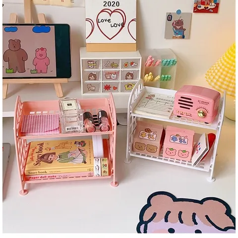 Kệ Nhựa Mini 2 Tầng Để Đồ Đa Năng - Gọn Gàng, Dễ Dàng Lắp Ráp, Trang Trí Bàn Học, Mẫu Nhiều Màu Sắc