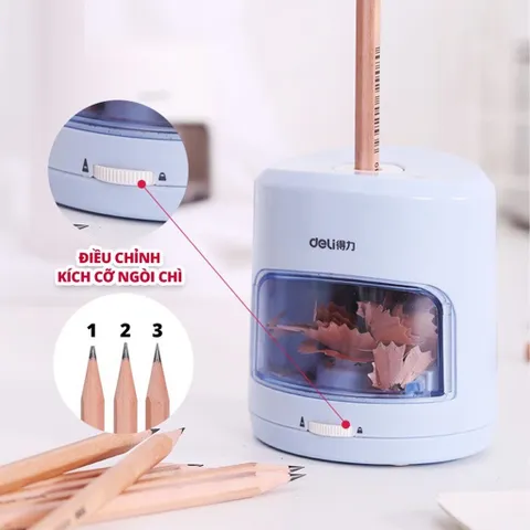 Máy Gọt Bút Chì Tự Động Deli Cho Bé - Gọt Nhọn & Gọt Tù Dễ Dàng, Tiện Lợi Cho Học Sinh, Màu Xanh & Hồng