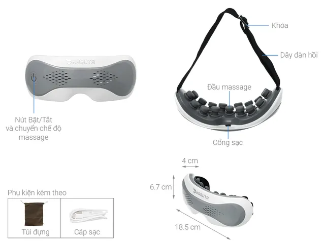 Máy Massage Mắt Hasuta HME-121 - Công Nghệ Nhật Bản, Giảm Mỏi, Cải Thiện Thị Lực và Giấc Ngủ, Thiết Kế Nhỏ Gọn, Âm Nhạc Thư Giãn