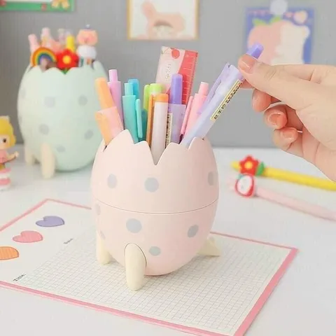 Ống Nhựa Đựng Bút Hình Trứng Khủng Long Dễ Thương - Đồ Dùng Học Tập Màu Xanh Hồng Cho Bé Gọn Gàng Hơn
