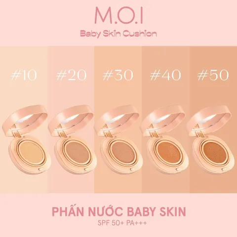 Phấn Nước M.O.I Baby Skin Cushion SPF 50+/PA+++ - Phấn Trang Điểm 5 in 1 Chống Nắng Dưỡng Ẩm, Lớp Nền Hoàn Hảo, Bền Màu 8 Giờ