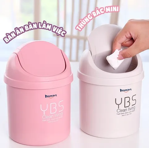 Thùng Rác Mini YBS Có Nắp Đậy - Thiết Kế Nhỏ Gọn Để Bàn Văn Phòng, Hộp Đựng Bút Tiện Lợi, 4 Màu Sắc Tùy Chọn