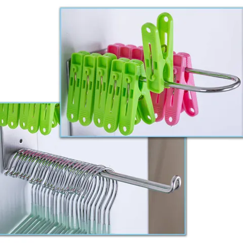 Giá Treo Móc Kẹp Phơi Đồ Inox SUS304 Dán Tường 2 Tầng - Tiện Lợi Treo Quần Áo Gọn Gàng Trong Gia Đình