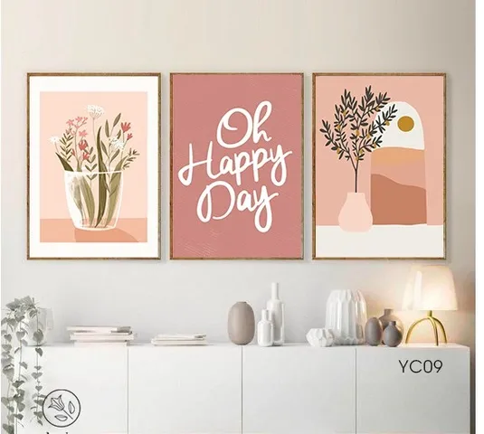 Bộ 3 Tranh Canvas Happy Day Trang Trí Nhà Đẹp - Họa Tiết Nhã Nhặn cho Phòng Khách, Phòng Làm Việc, Kích Thước Đa Dạng