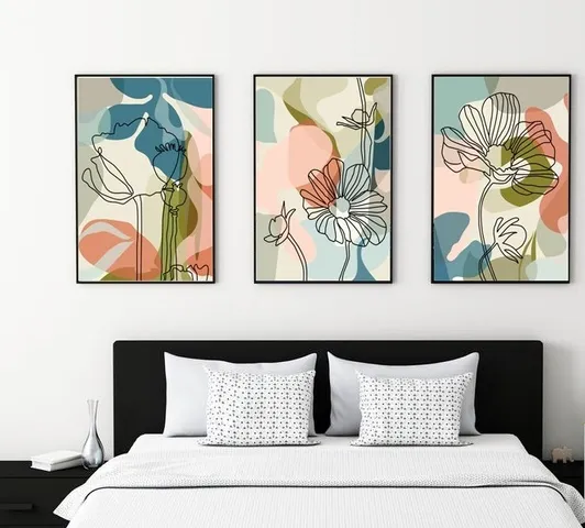 Bộ 3 Tranh Treo Tường Phòng Ngủ Chống Ẩm Mốc - Trang Trí Nội Thất Nhiều Mẫu Độc Đáo, Gỗ Và Vải Canvas