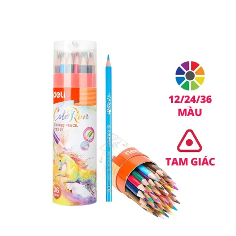 Bút Chì Màu Deli EC00307/327/337 Dạng Cốc Kèm Gọt - Gỗ Poplar, An Toàn Cho Trẻ Em, Đa Dạng Sắc Màu Học Sinh