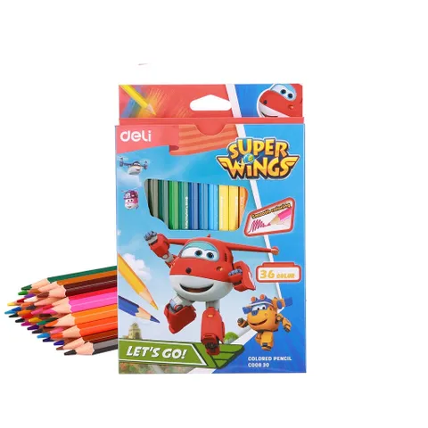 Bút Chì Màu Học Sinh Deli Superwings - Bộ 12/24/36 Màu Chất Lượng, Thiết Kế Ngộ Nghĩnh và An Toàn Cho Trẻ Em