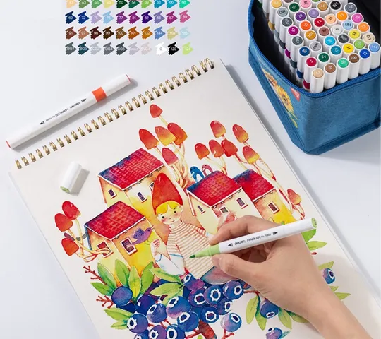 Bút màu marker 2 đầu Deli 70808 - Bút vẽ nghệ thuật, tô màu cho người mới và chuyên nghiệp, mực chất lượng cao, không lem, 30-80 màu sắc sặc sỡ.