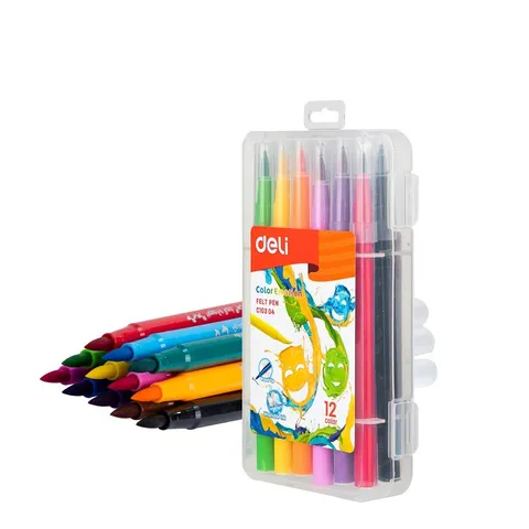 Bút màu nước Deli EC10304/EC10324 - Hộp nhựa 12/24 màu sắc tươi sáng, chuyên dụng cho vẽ và nghệ thuật, dễ dàng sắp xếp.