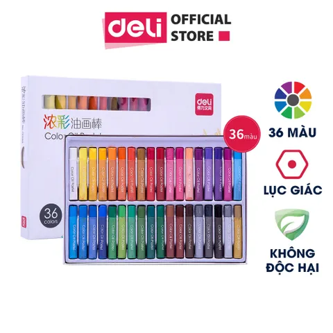 Bút sáp dầu chuyên nghiệp Deli - Hộp giấy 24/48 màu, dễ tô màu, chất liệu tốt, mùi thơm dễ chịu, màu sắc tươi sáng, dễ mang theo.