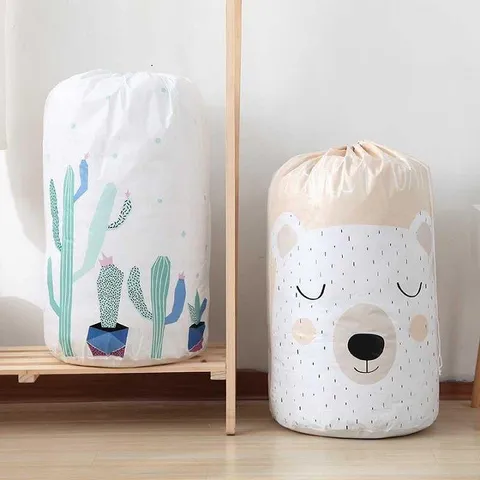 Combo 2 Túi Đựng Chăn Mền Chống Ẩm Hình Trụ Dễ Thương - Tiết Kiệm Không Gian, Chất Liệu PEVA Bền Bỉ, Họa Tiết Xinh Xắn