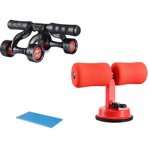 Combo Con Lăn 4 Bánh Tập Bụng và Chữ T Đế Hút Chân Không - Dụng Cụ Tập Thể Dục Tại Nhà Chất Lượng Cao
