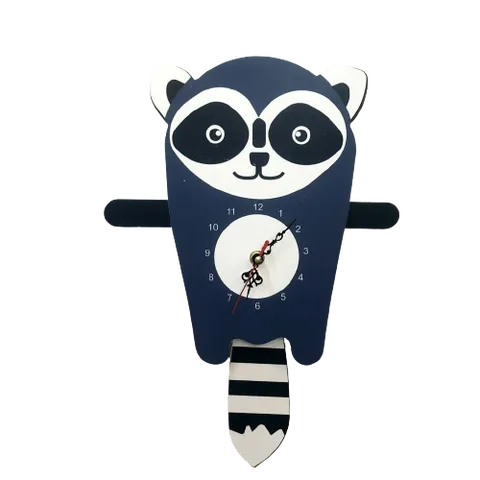 Đồng hồ treo tường Gấu Mèo Racoon dễ thương - Trang trí phòng cho bé, màu sắc tươi sáng, thiết kế độc đáo, quà tặng lý tưởng cho trẻ em